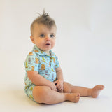 SS Polo Romper - Boots & Stars (Blue)