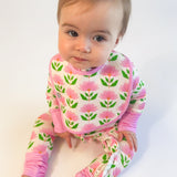 Bib Set - Pink Block Flower