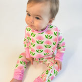Bib Set - Pink Block Flower