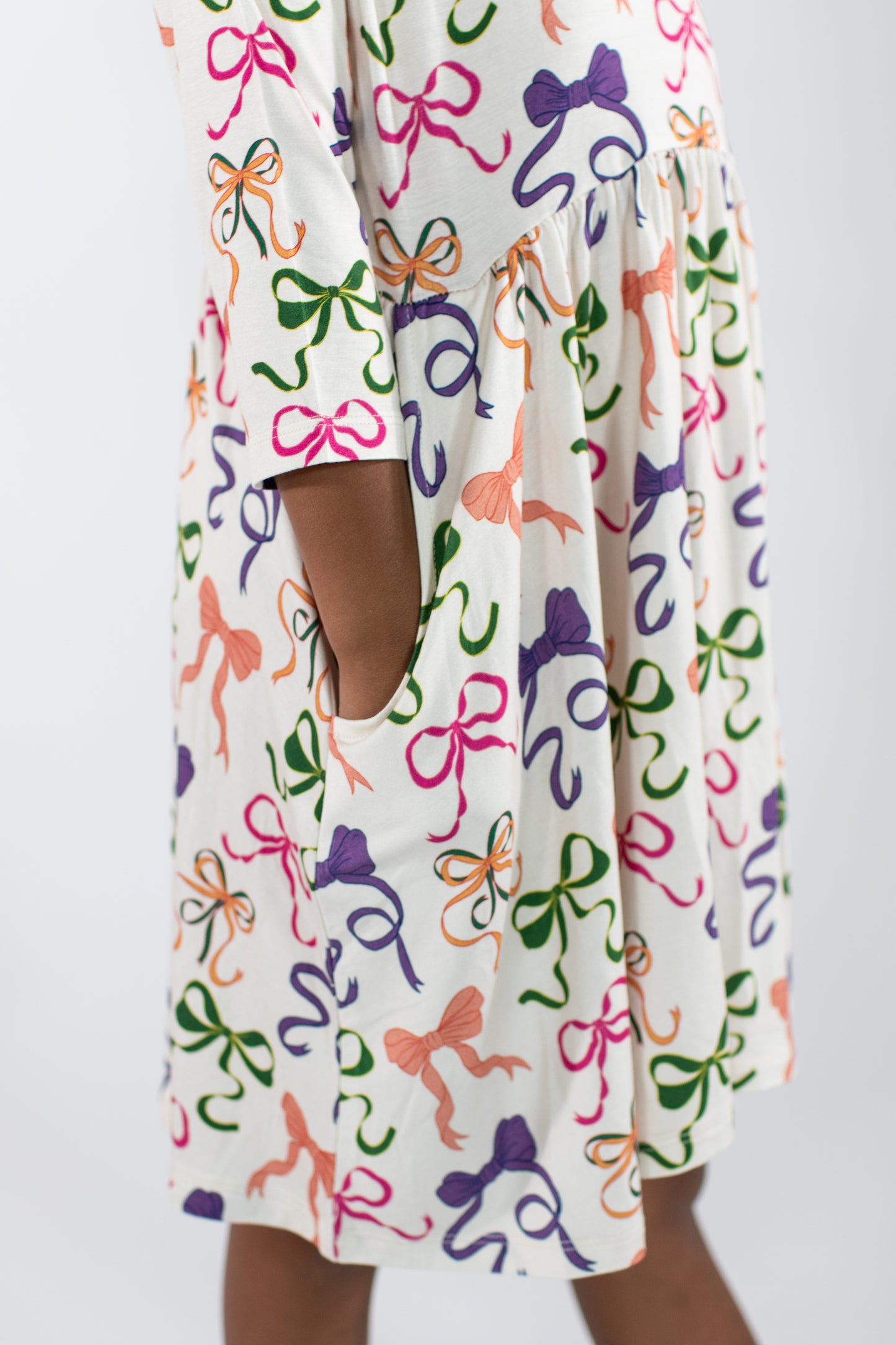3/4 Sleeve Pocket Dress - Bows