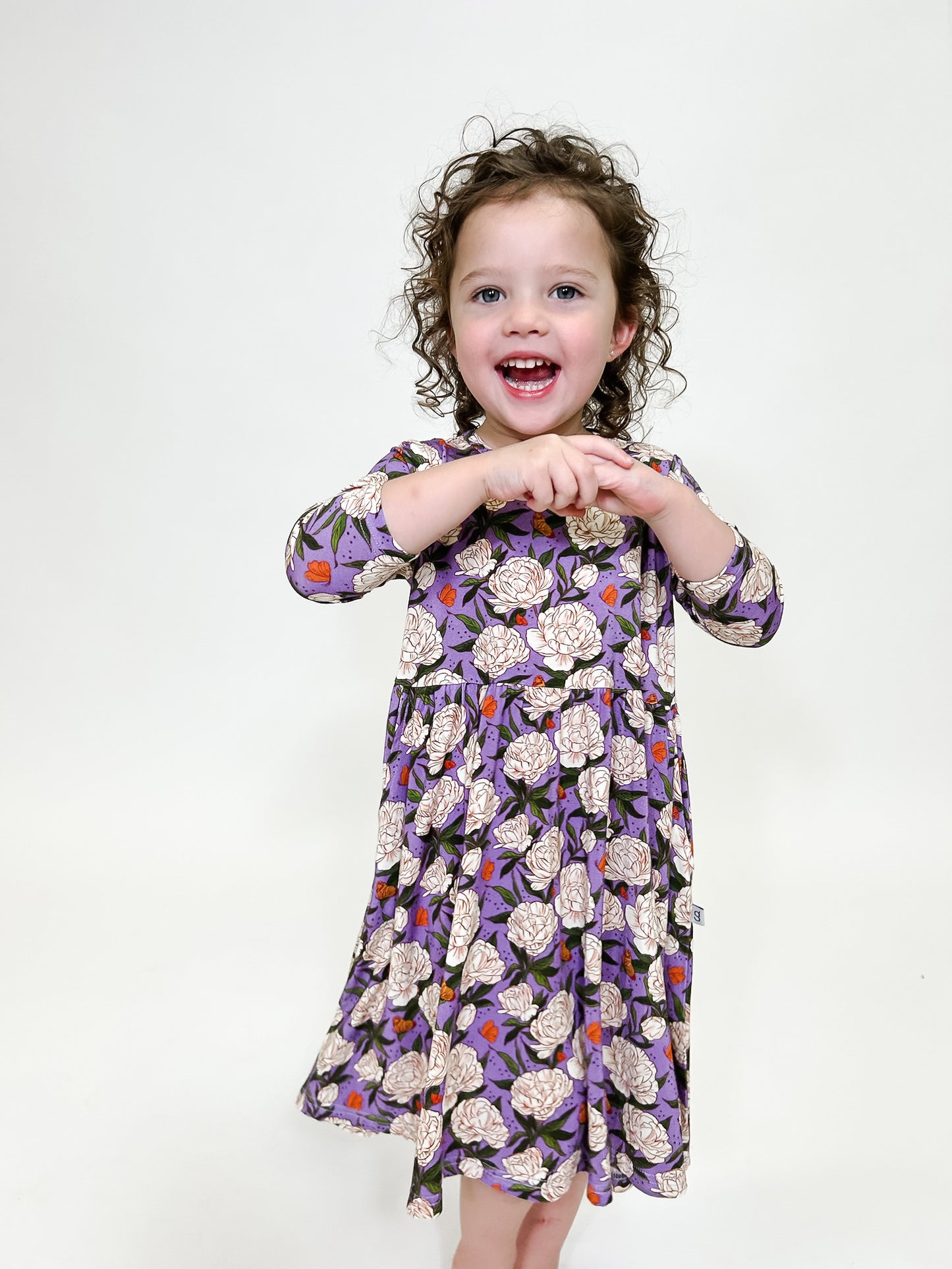 3/4 Sleeve Pocket Dress - Peonies