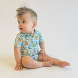 SS Polo Romper - Boots & Stars (Blue)