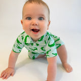 SS Polo Romper - Blue Alligators