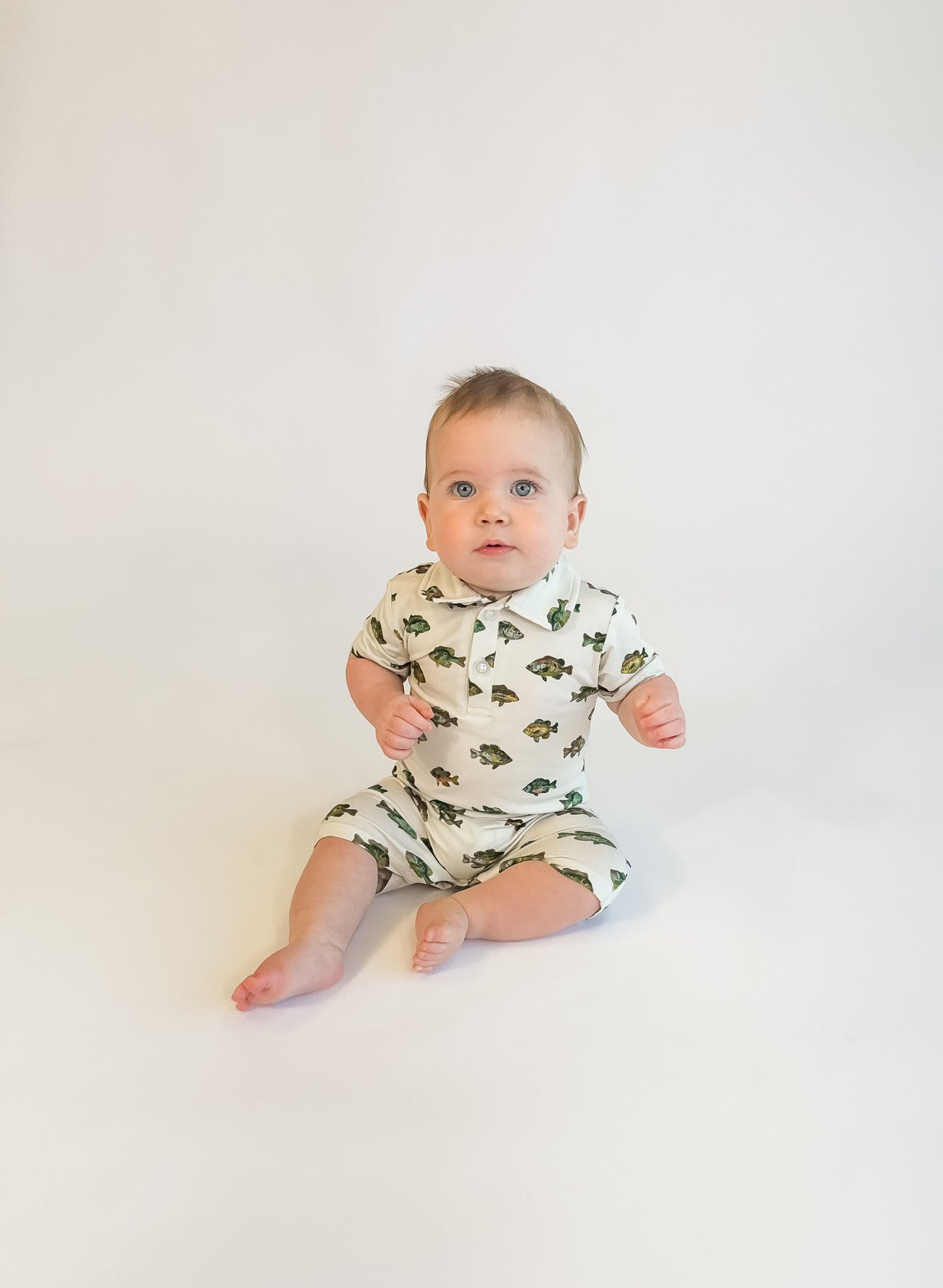 SS Polo Romper - Lake Fish