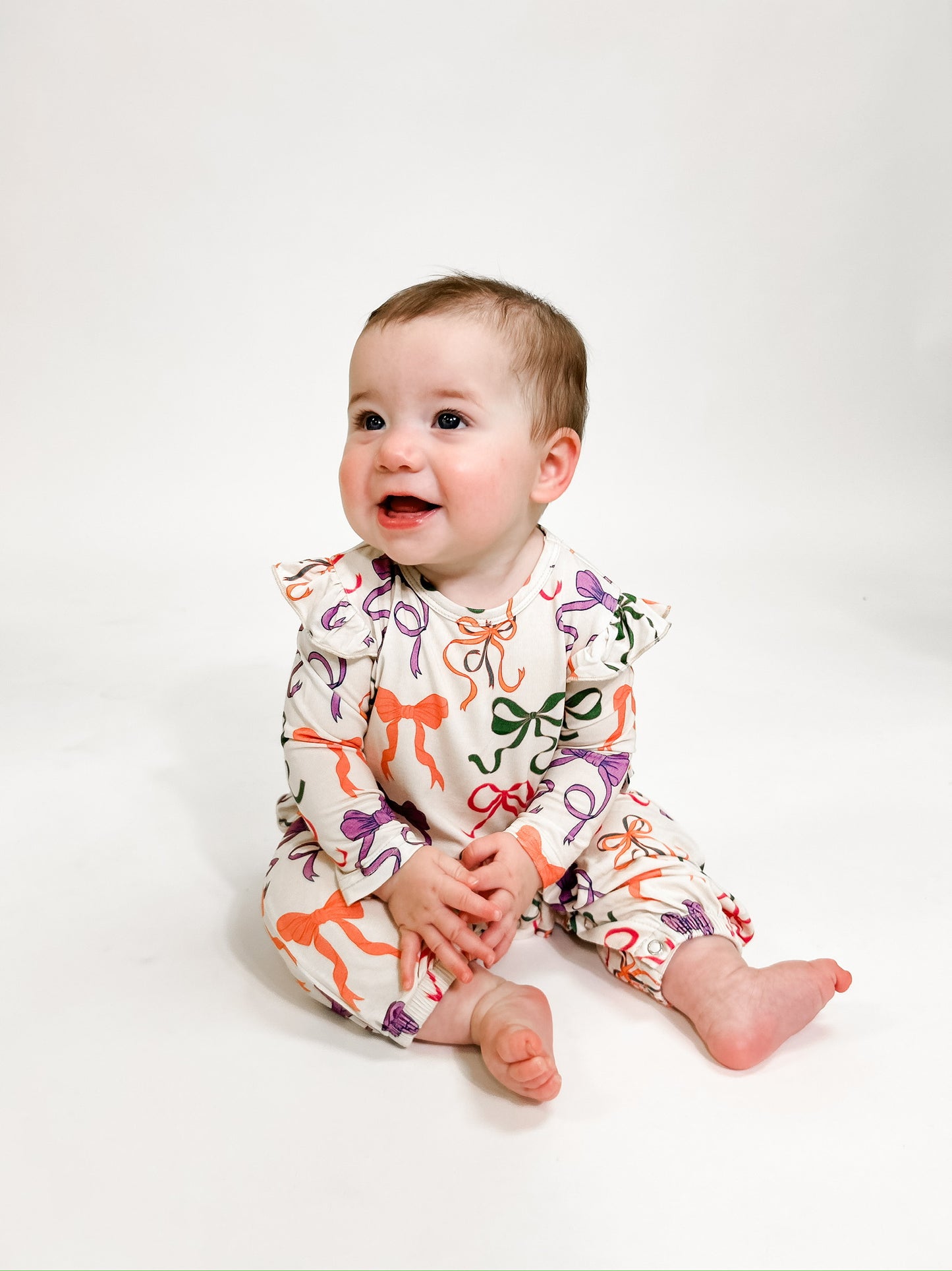 Long Sleeve Flutter Romper- Bows