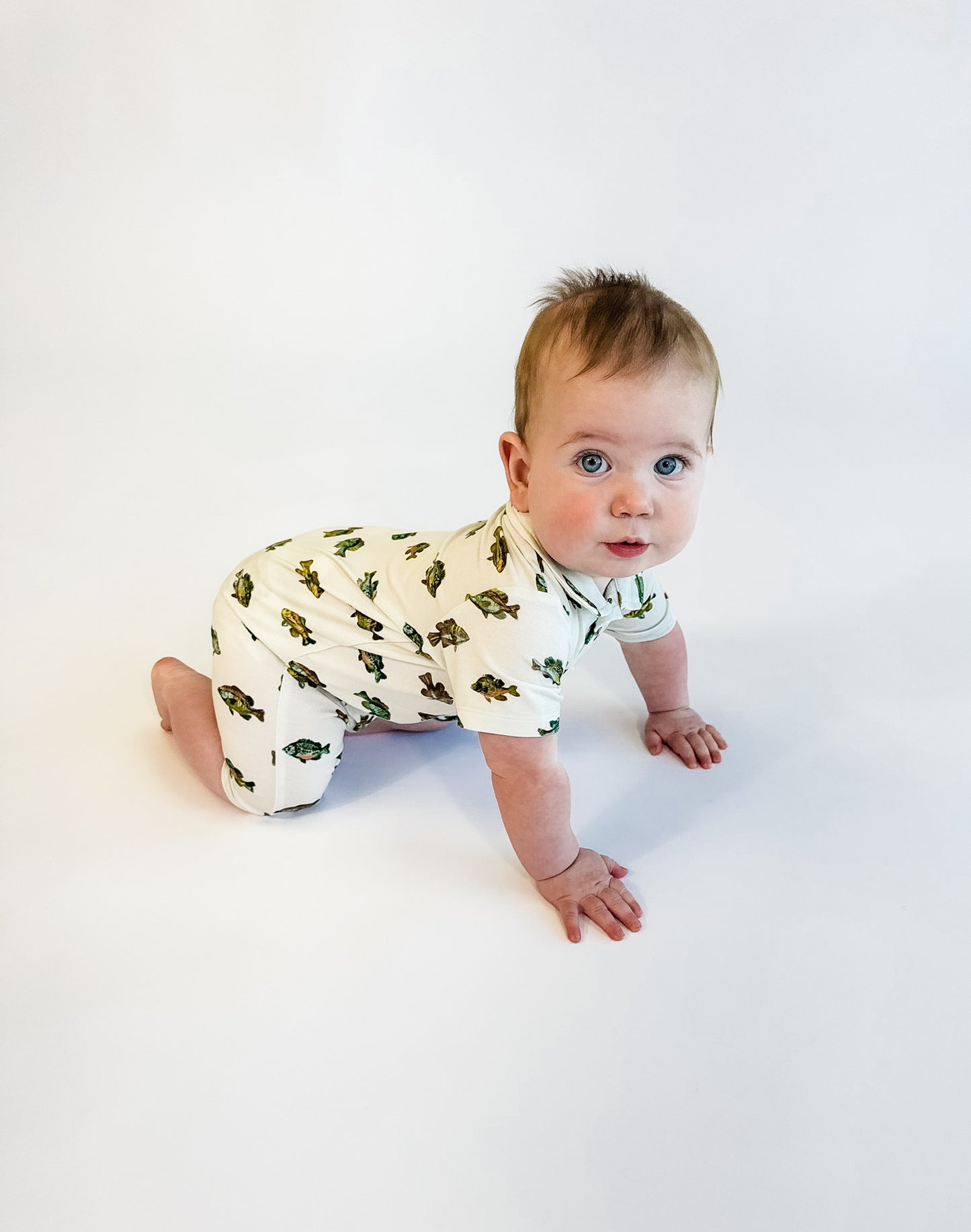 SS Polo Romper - Lake Fish