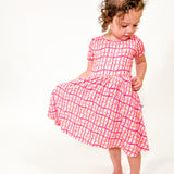 Short Sleeve Pocket Dress - Pink Wavy Plaid (FINAL SALE)