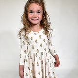 3/4 Dress - Marigold Block Print