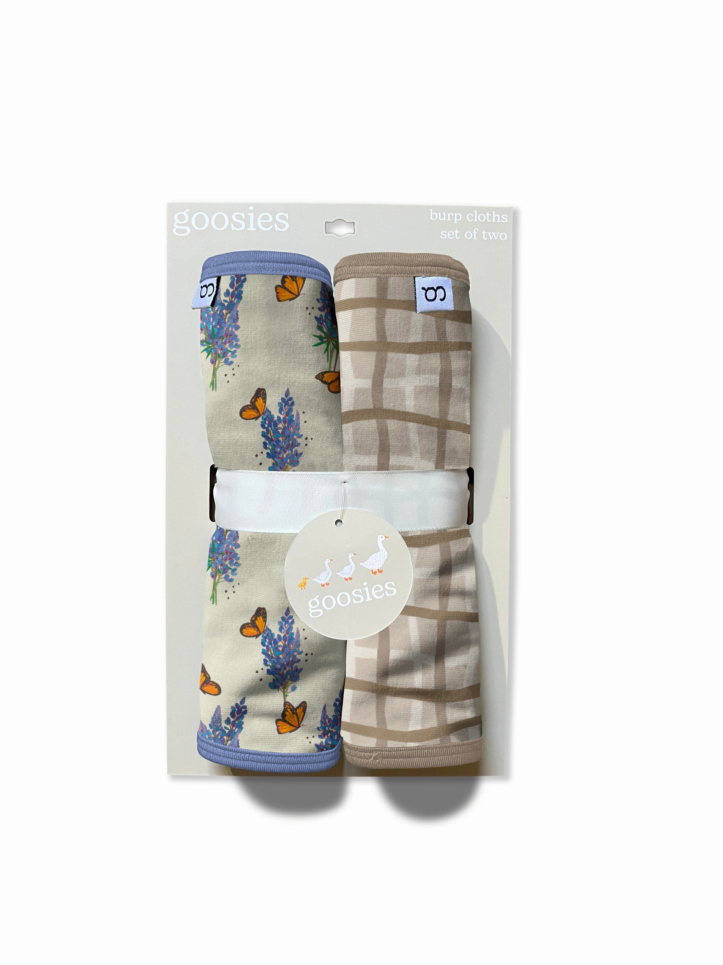 Burp Cloths Set of 2 (Bluebonnets/Tan Wavy Plaid)
