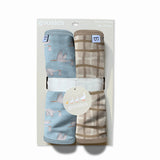 Burp Cloths Set of 2 (Stork Blue/Tan Wavy Plaid)