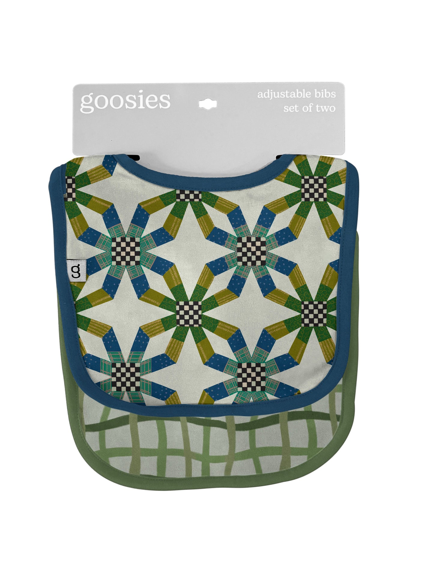 Bib Set of 2 (Quilt Blue/Green Wavy Plaid) FINAL SALE
