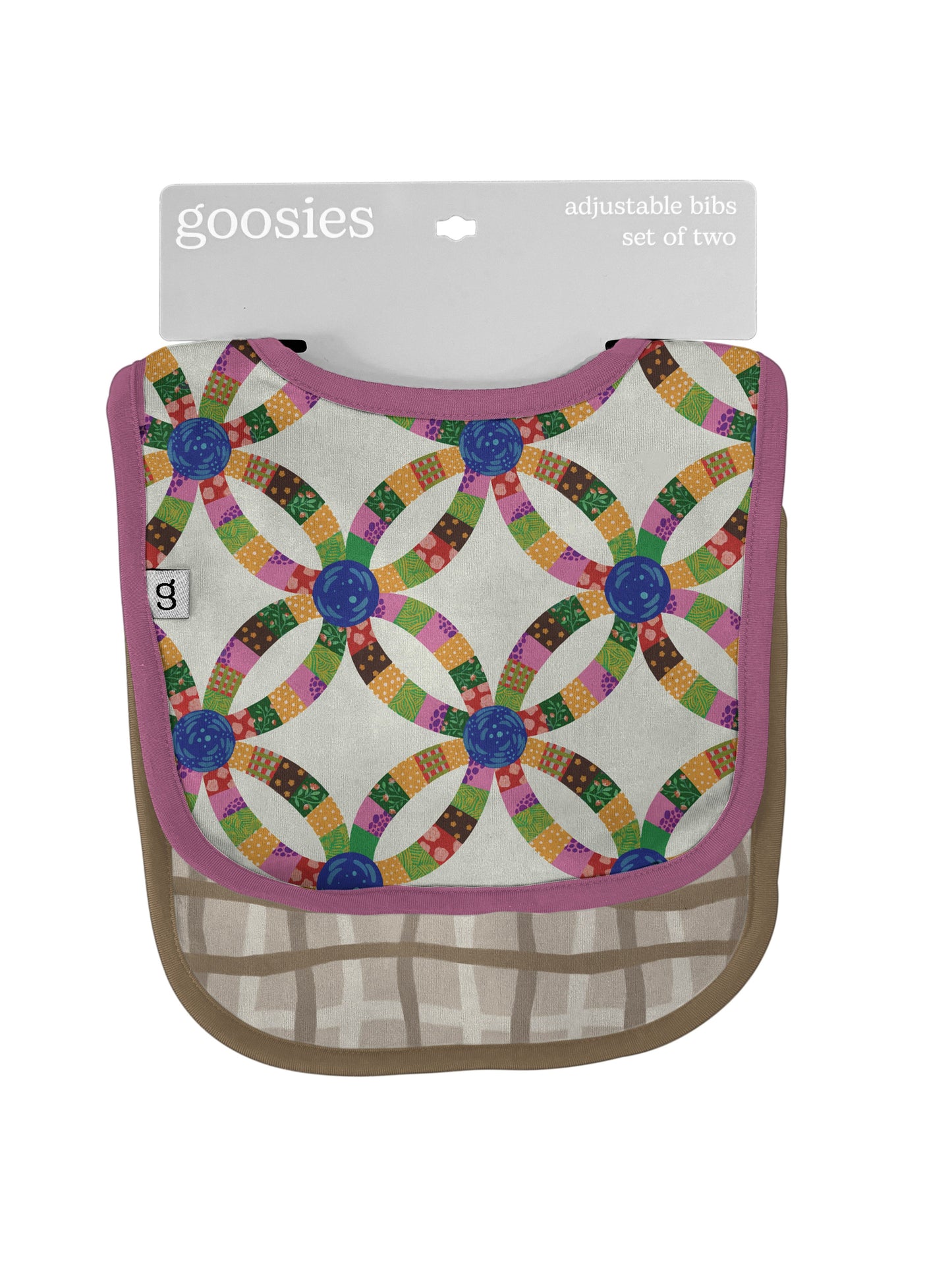Bib Set of 2 (Quilt Pink/Tan Wavy Plaid) FINAL SALE