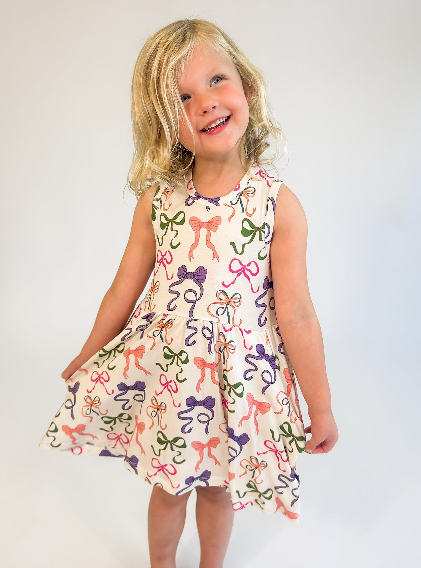 Sleeveless Pocket Dress - Bows