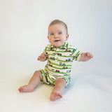 SS Polo Romper - Farm Stripes