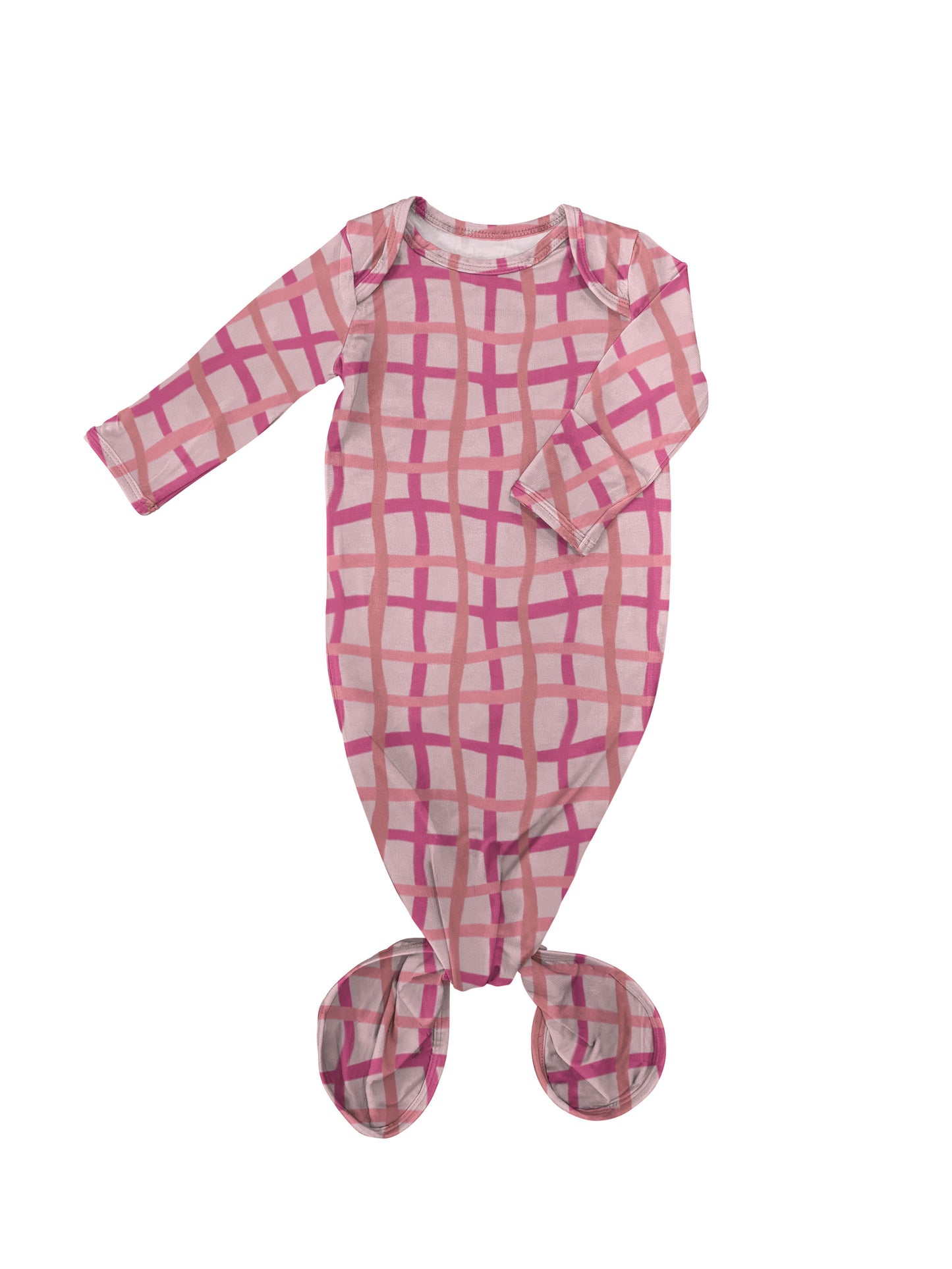 Knotted Infant Gown - Pink Wavy Plaid (FINAL SALE)
