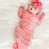 Knotted Infant Gown - Pink Wavy Plaid (FINAL SALE)