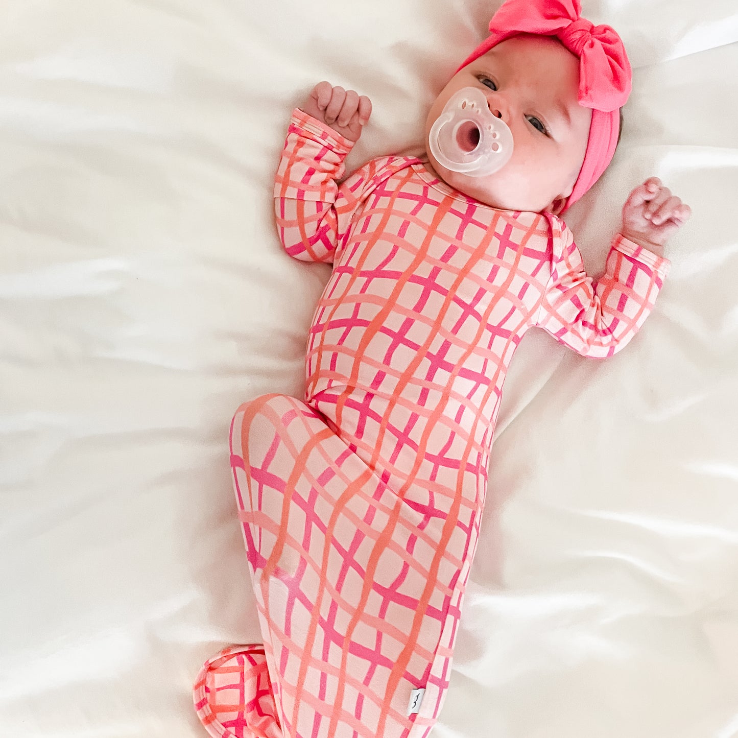 Knotted Infant Gown - Pink Wavy Plaid (FINAL SALE)
