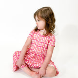 Short Sleeve Pocket Dress - Pink Wavy Plaid (FINAL SALE)