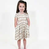 Short Sleeve Pocket Dress - Tan Wavy Plaid (FINAL SALE)