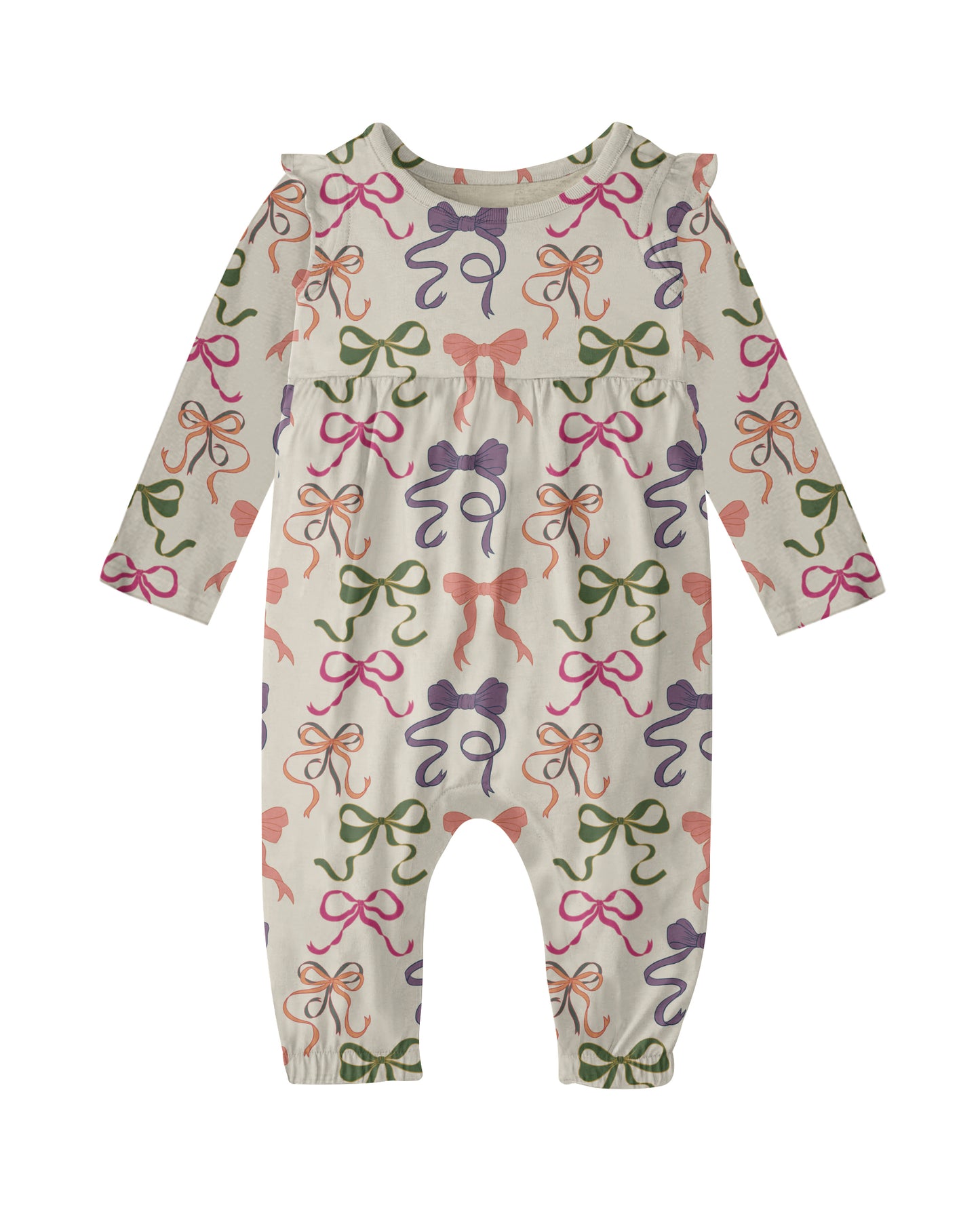 Long Sleeve Flutter Romper- Bows