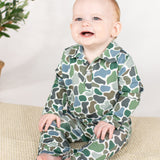 Long Sleeve Polo Romper-Pebble Camo