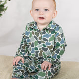 Long Sleeve Polo Romper-Pebble Camo