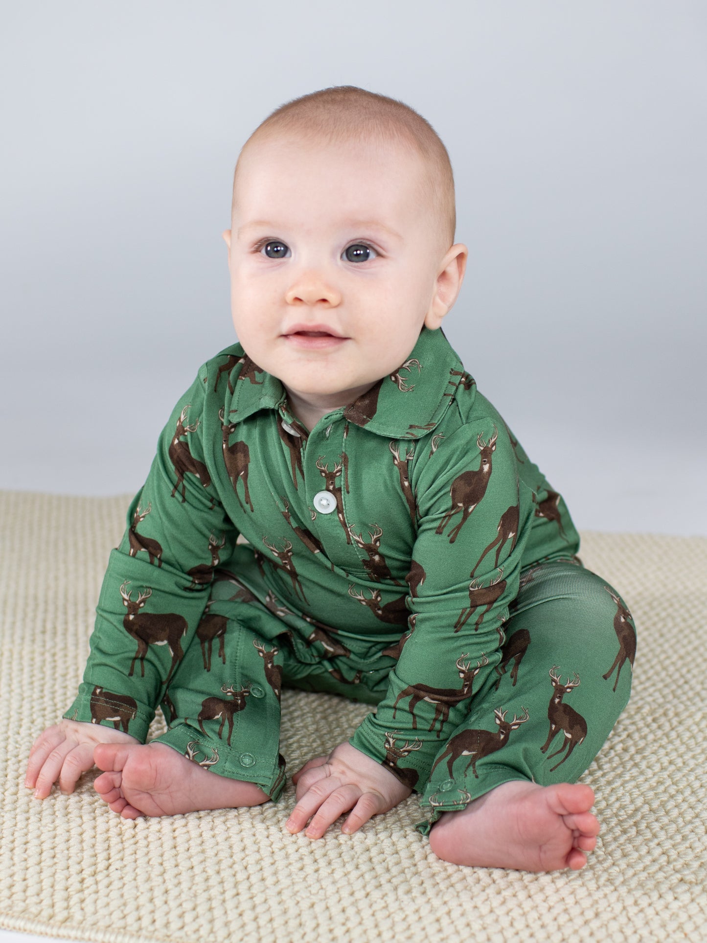 Long Sleeve Polo Romper - Whitetail Deer