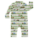 LS Polo Romper - Farm Stripes