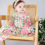 Convertible Zip Pajamas - Pink Block Flower
