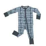 Convertible Zip Pajamas - Blue Wavy Plaid