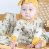 Convertible Zip Pajamas - Marigold Block Print