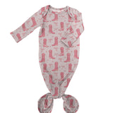 Knotted Infant Gown - Boots & Bows (0-3 mo)
