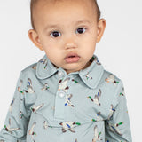 Long Sleeve Polo Romper-Mallards
