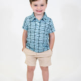 Short Sleeve Polo Shirt - Blue Wavy Plaid (FINAL SALE)