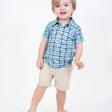 Short Sleeve Polo Shirt - Blue Wavy Plaid (FINAL SALE)