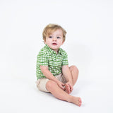 Short Sleeve Polo Shirt - Green Wavy Plaid (FINAL SALE)