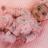 Convertible Zip Pajamas - Stork (Pink)