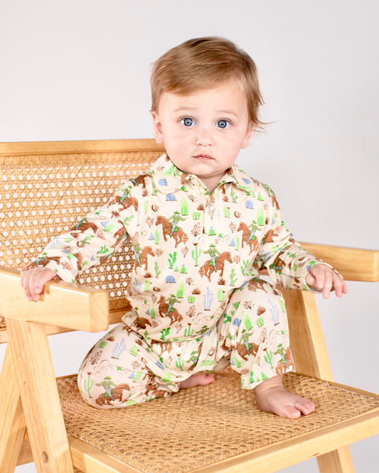 LS Polo Romper - Saddle Up, Cowboy