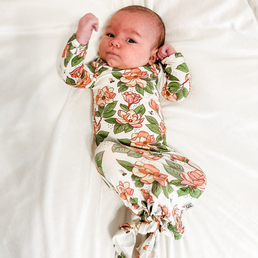 Knotted Infant Gown - Magnolias