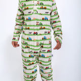 LS Polo Romper - Farm Stripes