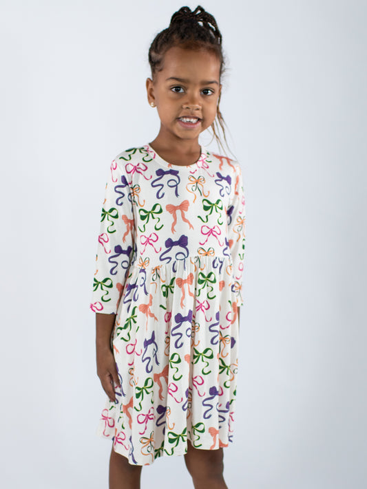 3/4 Sleeve Pocket Dress - Bows