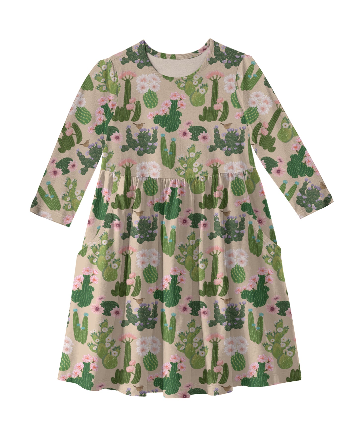 3/4 Sleeve Pocket Dress - Cactus Blooms