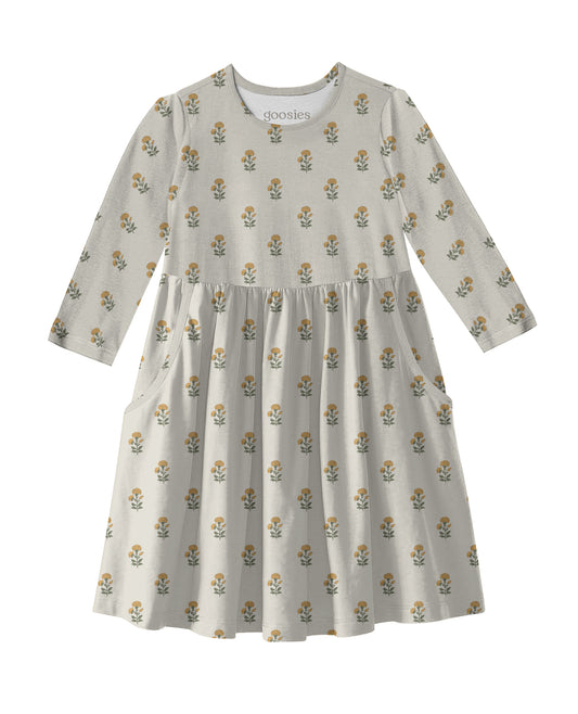 3/4 Dress - Marigold Block Print