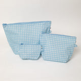 Easy Clean Pouch Set of 3 - Blue Gingham
