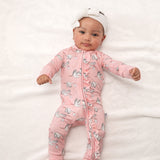 Convertible Zip Pajamas - Stork (Pink)