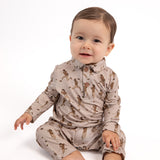 Long Sleeve Polo Romper- Football