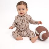 Long Sleeve Polo Romper- Football