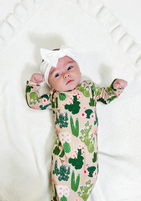 Knotted Infant Gown - Cactus Blooms (0-3 mo)