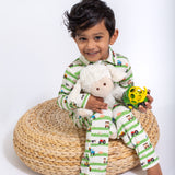 LS Polo Romper - Farm Stripes