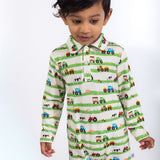 LS Polo Romper - Farm Stripes